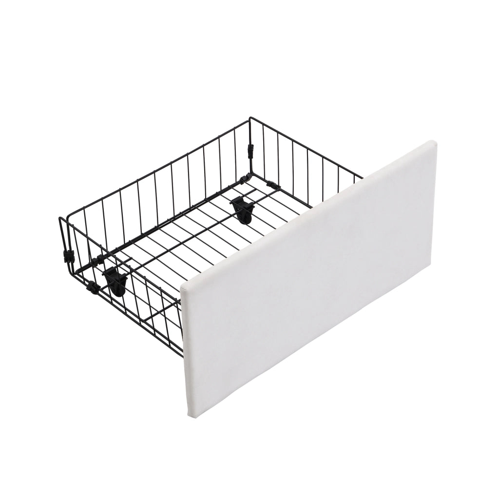 Letto imbottito 140x190 cm in velluto beige con contenitore; 3 cassetti e testiera regolabile