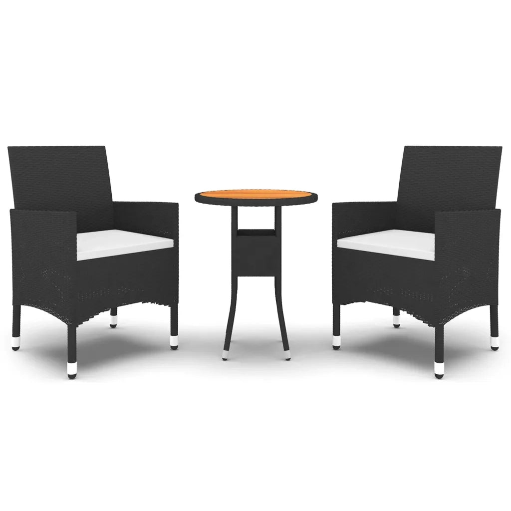 Set da Pranzo per Giardino 3 pz in Polyrattan Nero cod mxl 41755