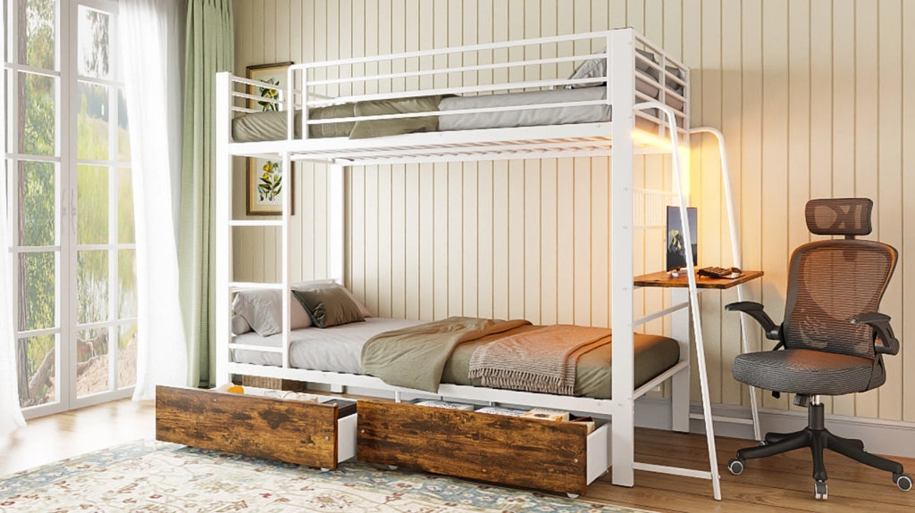 letto a castello mdf metallo bianco 90 x 200 cm