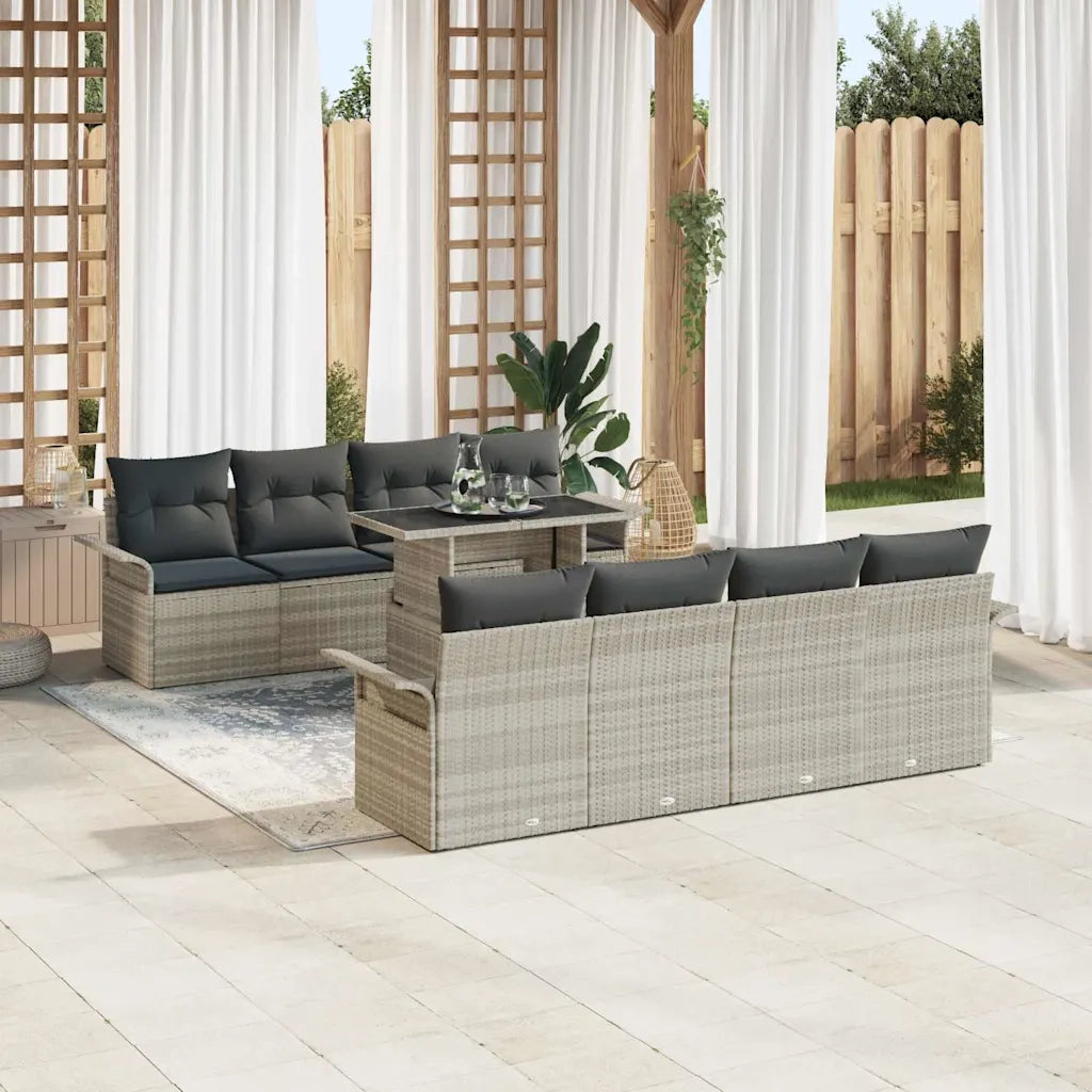 Set Divano da Giardino 9 pcs Grigio chiaro Poly Rattan