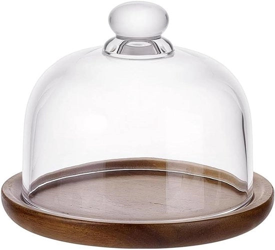 Piattaforma per torte in legno di acacia con coperchio in vetro e copertura in vetro trasparente - 15,5 x 12,5 cm