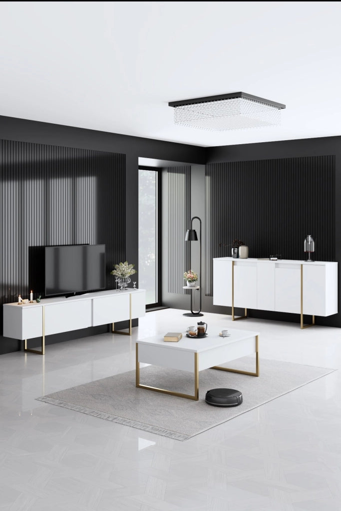 Set di mobili da salotto in legno "Luxe" - 160 x 35 x 80 cm - Bianco