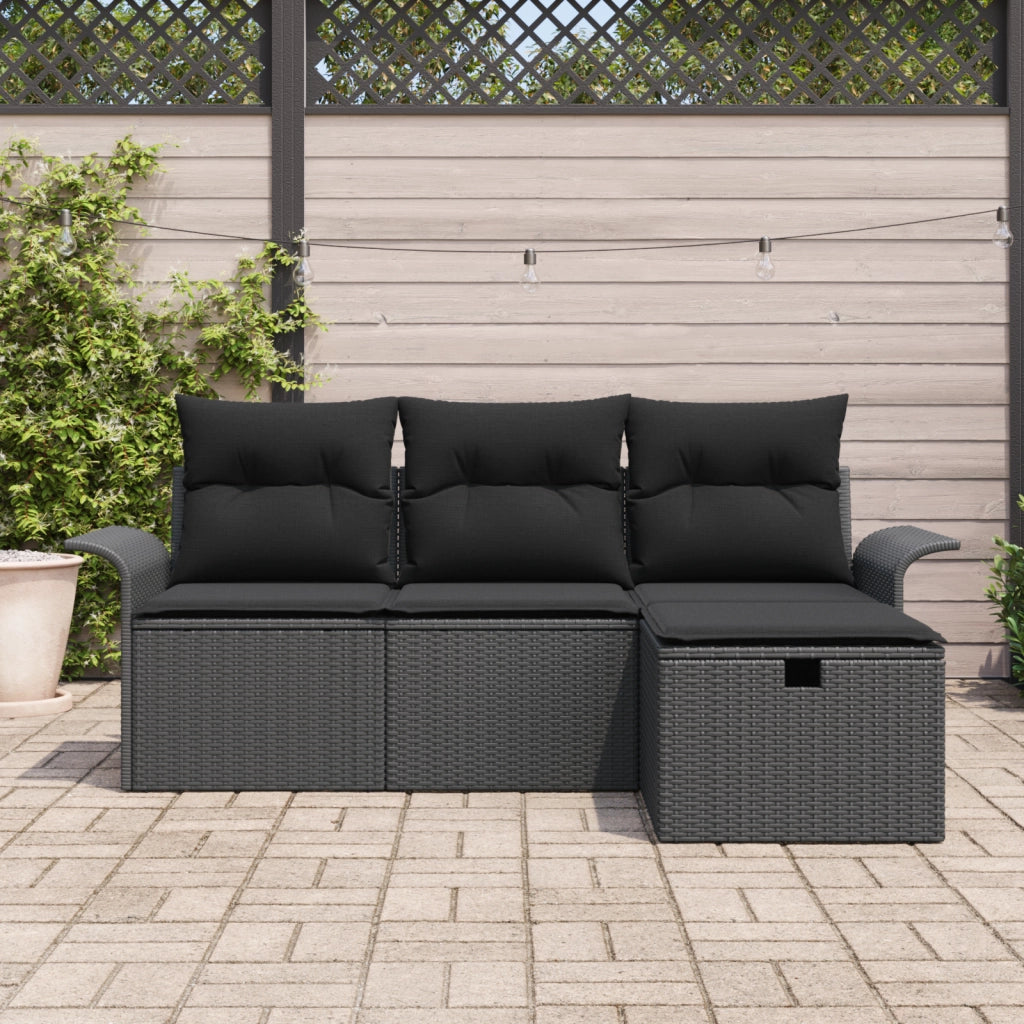 Set di divani da giardino  4 pezzi con cuscini Polyrattan Nero