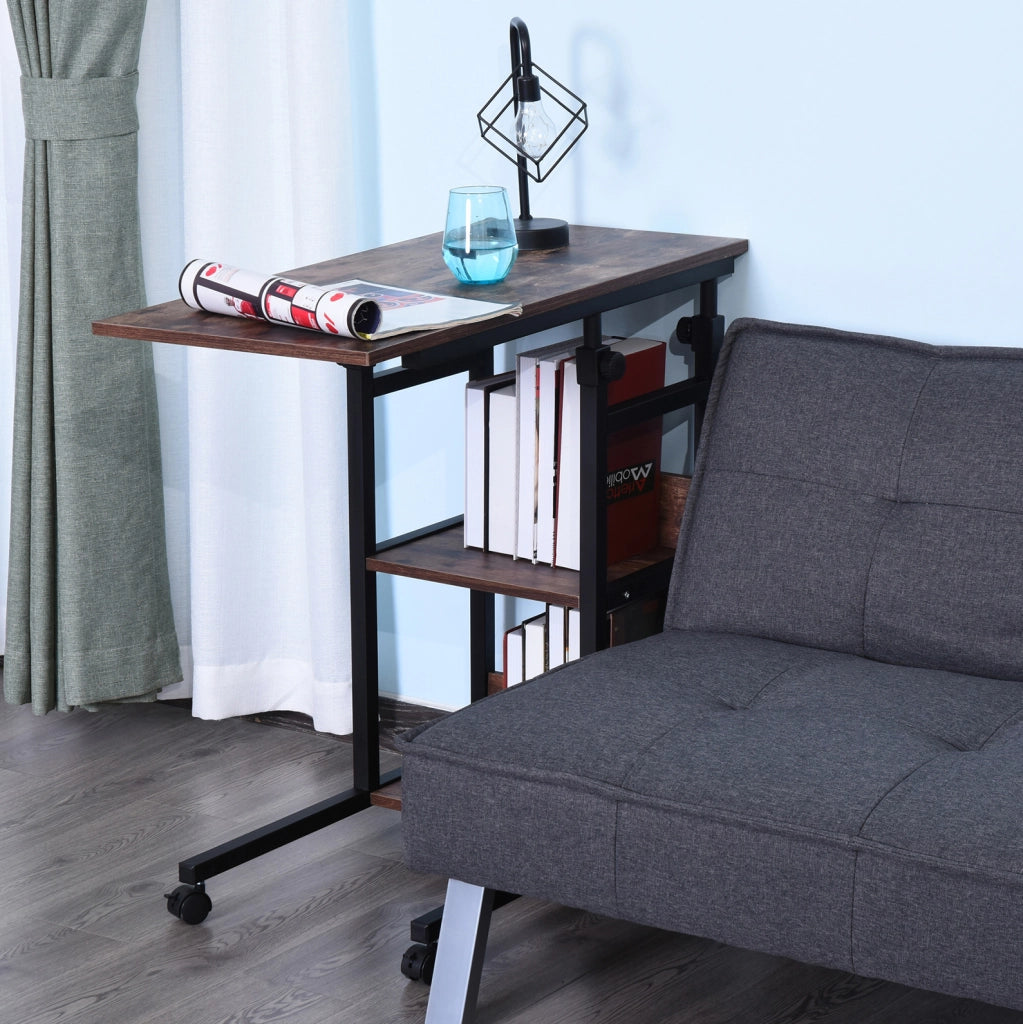 Tavolino regolabile con ruote e 2 ripiani, 80x40x72-82 cm