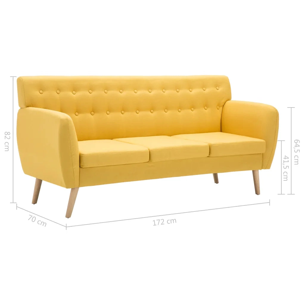 Divano a 3 Posti in Stoffa Imbottito 172x70x82cm Giallo
