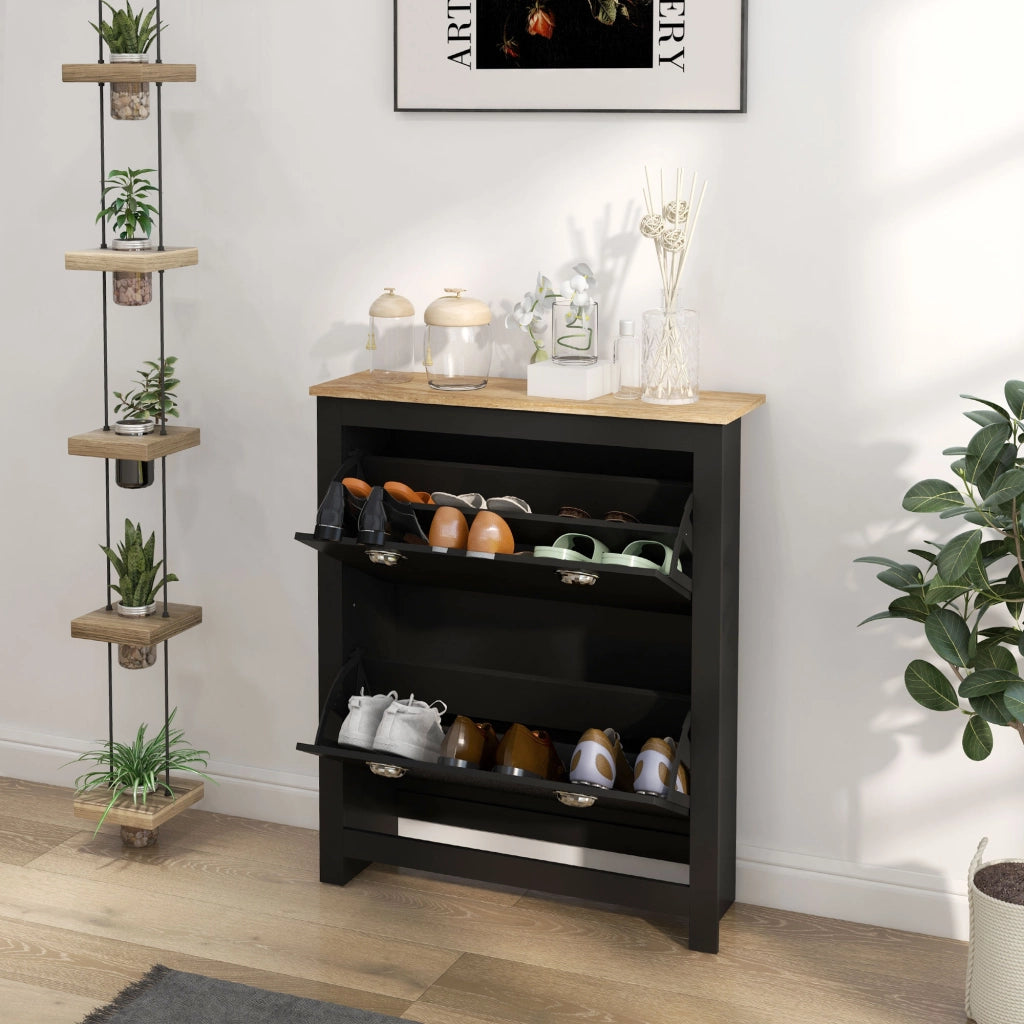 Armadio per Scarpe 2 Ante ¨C zephmum ¨C Nero Quercia 79x23x90.5 cm