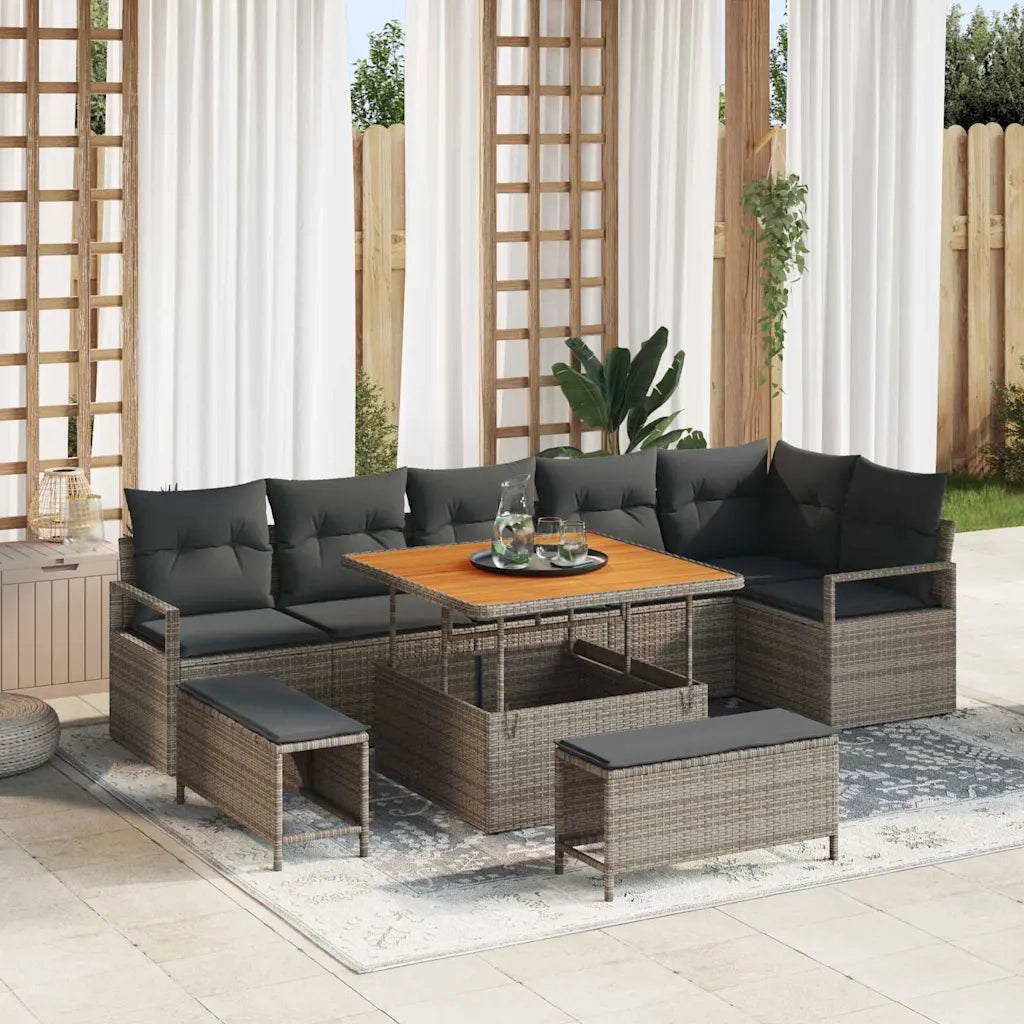 Set Divano da Giardino con cuscino 9 pcs Grigio 3364488