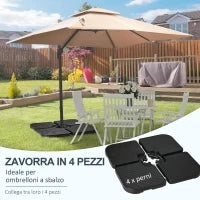 Basamento per Ombrellone set 4 Pezzi Impilabili con Maniglie Integrate, in HDPE, 99.7x99.7x8.3 cm, Nero