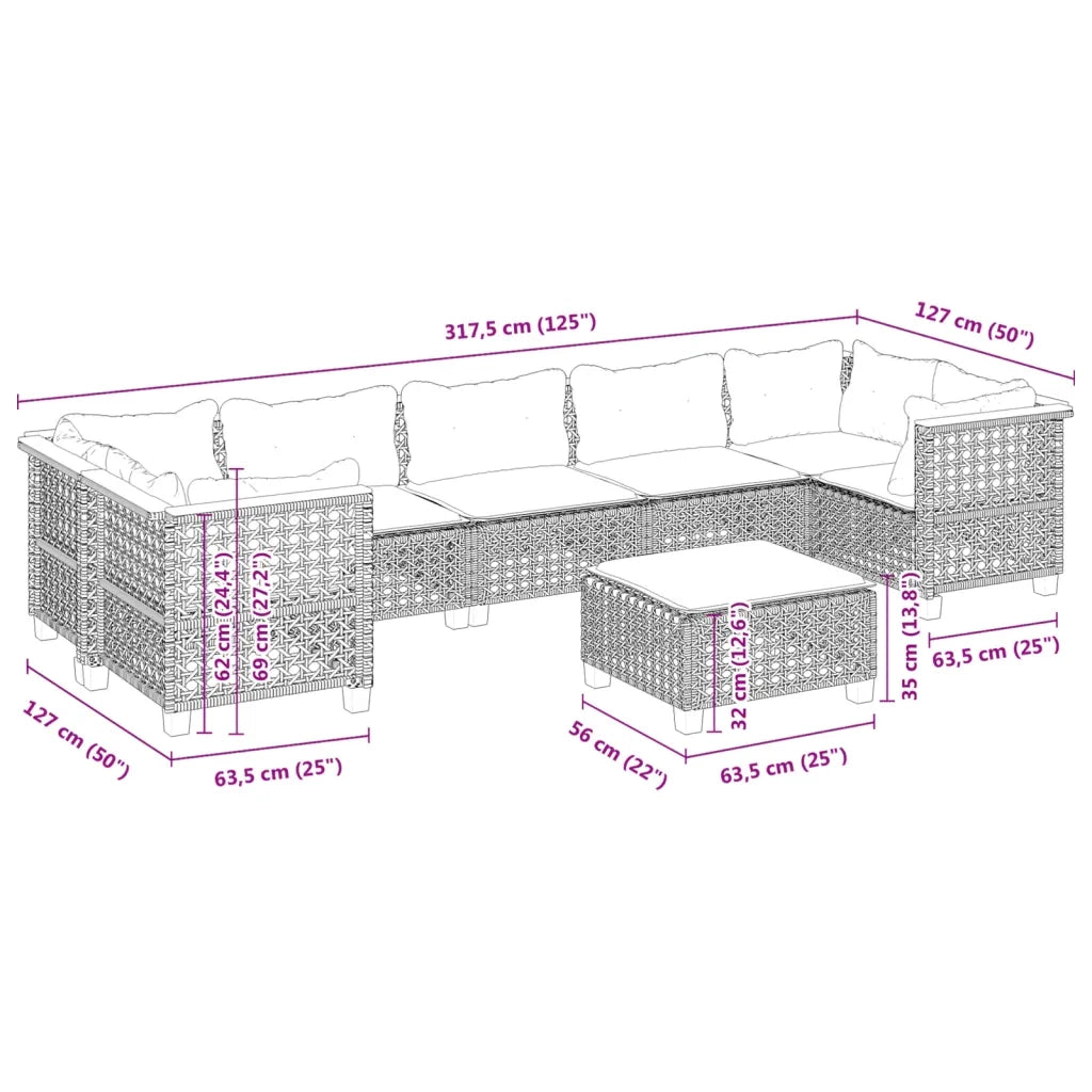 Set Divani da Giardino con Cuscini 8 pz Nero in Polyrattan 3261764