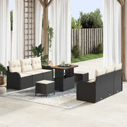 Set Divano da Giardino con cuscino 9 pcs Nero polyrattan