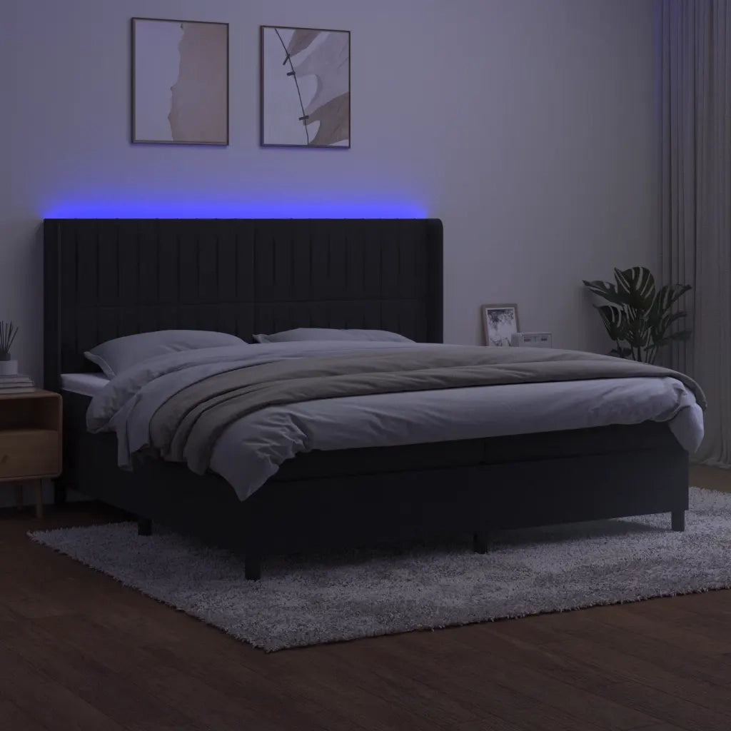 Letto a Molle con Materasso e LED Nero 200x200 cm in Velluto cod mxl 61854