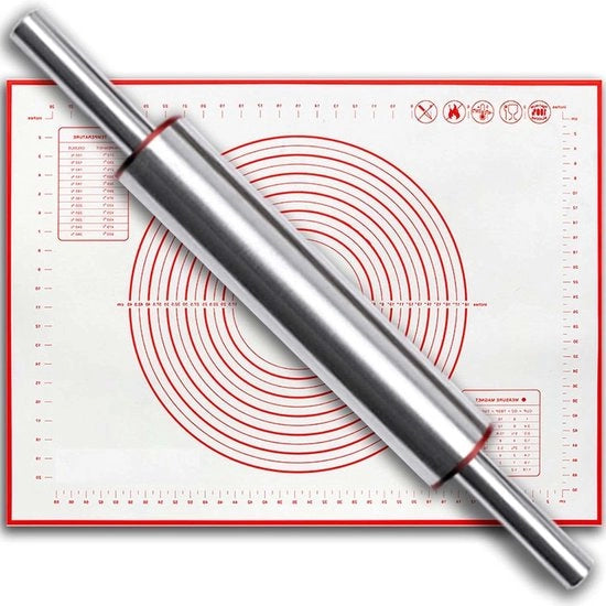 Rotolo di impasto - rotolo di impasto rotante in acciaio inossidabile - grande mat di barbecue non aderente sicuro per alimenti - biscotti, pane di pizza, pasteita, torta di fondant, glassa - 43 cm