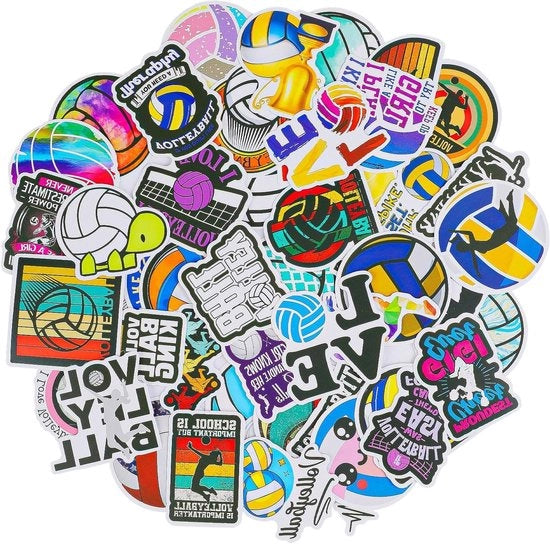 50 Stickers di Volley, Regali Divertenti per Amanti del Volley, Stickers in Vinile Idrorepellenti per Laptop, Skateboard e Bagagli