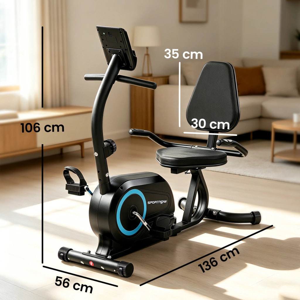 Cyclette Reclinata per Anziani 136x56x106 cm con Bluetooth Connettività App Ruote in Metallo Blu