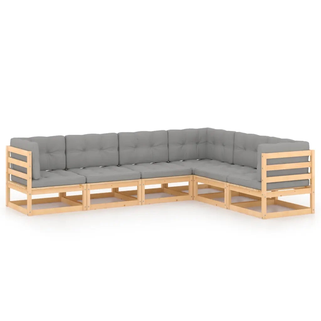 Set Divani Giardino 6 pz con Cuscini in Legno Massello di Pino 3076784
