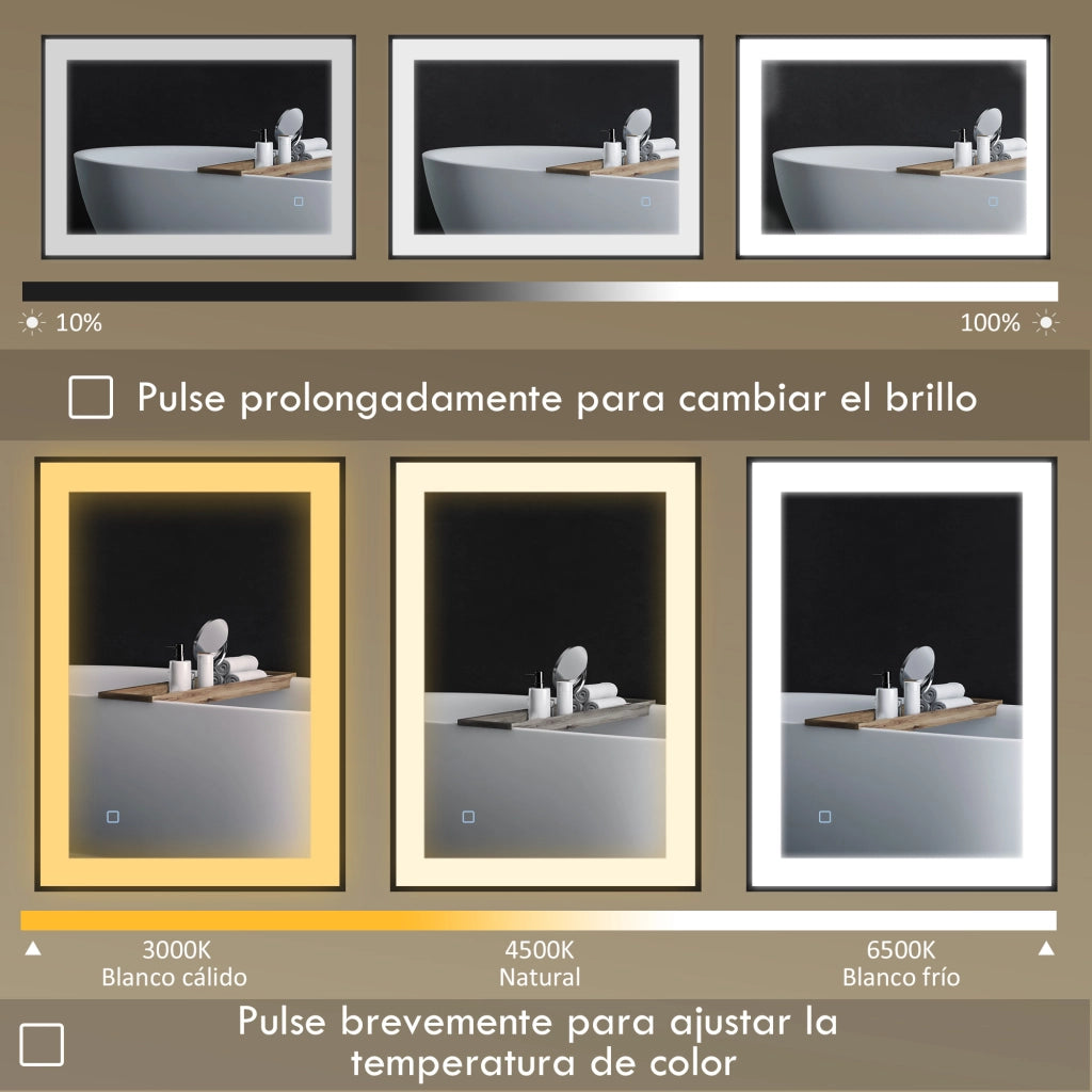 Specchio da Bagno con Luce LED ¨C Zephmum ¨C Bianco 80x60 cm Antivaho 3 Colori