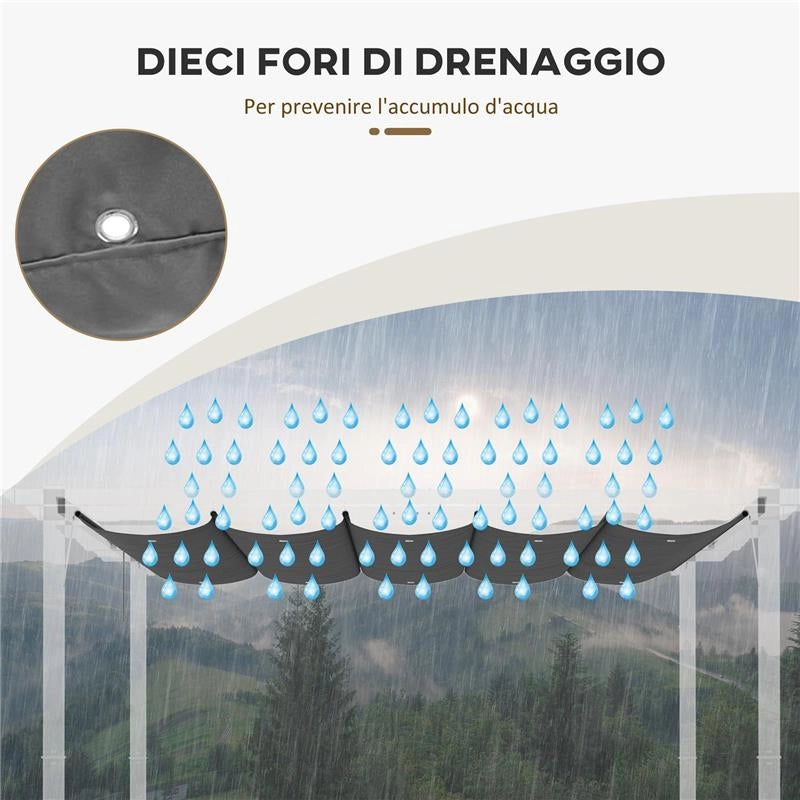 TETTUCCIO DI RICAMBIO PER GAZEBO DA GIARDINO 3X3 M CON 10 FORI, COPERTURA IN POLIESTERE, GRIGIO
