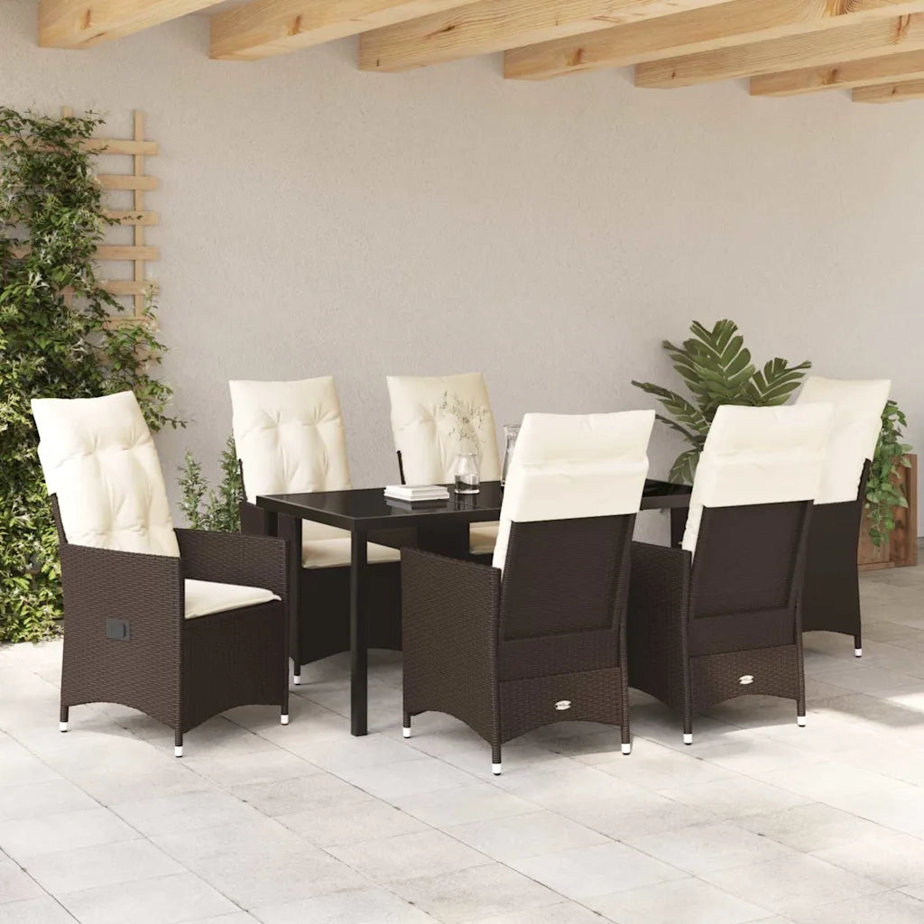 Set da Pranzo per Giardino con cuscino 7 pcs Marrone polyrattan