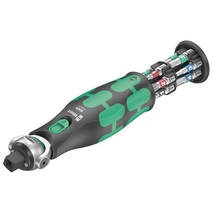 Wera 05004280001 Zyklop Pocket Kit Chiavi a Cricchetto 13 Pezzi con Portabiette Integrato 3-8'' 1-4'' 72 Denti Angolo 5° Testa Orientabile 0° 15° 90° colore Nero Verde