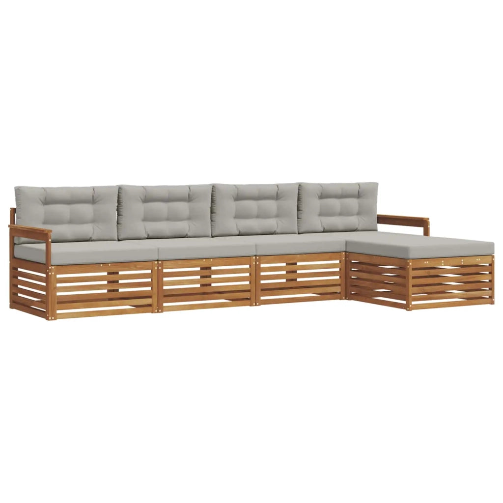 Set di divani da esterno 5 pcs Grigio Naturale e Chiaro