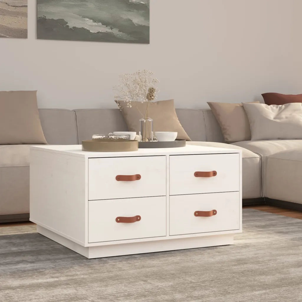Tavolino da Salotto Bianco 80x80x45 cm Legno Massello di Pino 821518