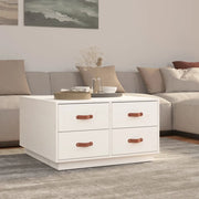 Tavolino da Salotto Bianco 80x80x45 cm Legno Massello di Pino 821518