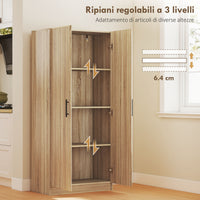 Mobile Cucina Multiuso Credenza Moderna 75x40x165 cm Ante a Chiusura Ammortizzata Color Legno