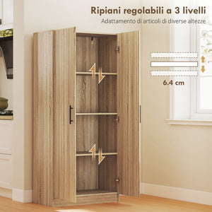 Mobile Cucina Multiuso Credenza Moderna 75x40x165 cm Ante a Chiusura Ammortizzata Color Legno