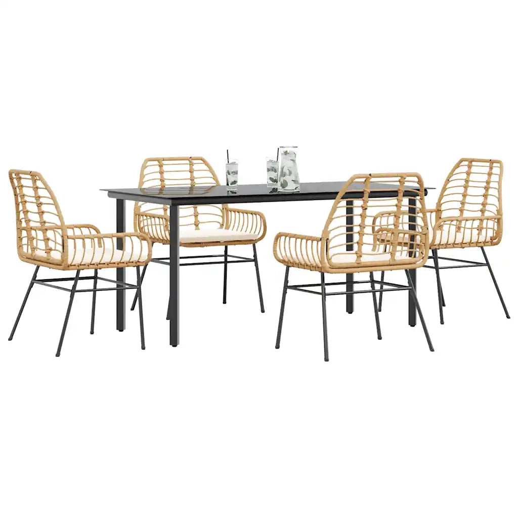 Set da Pranzo da Giardino 5pz con Cuscini Polyrattan Vetro 3334558
