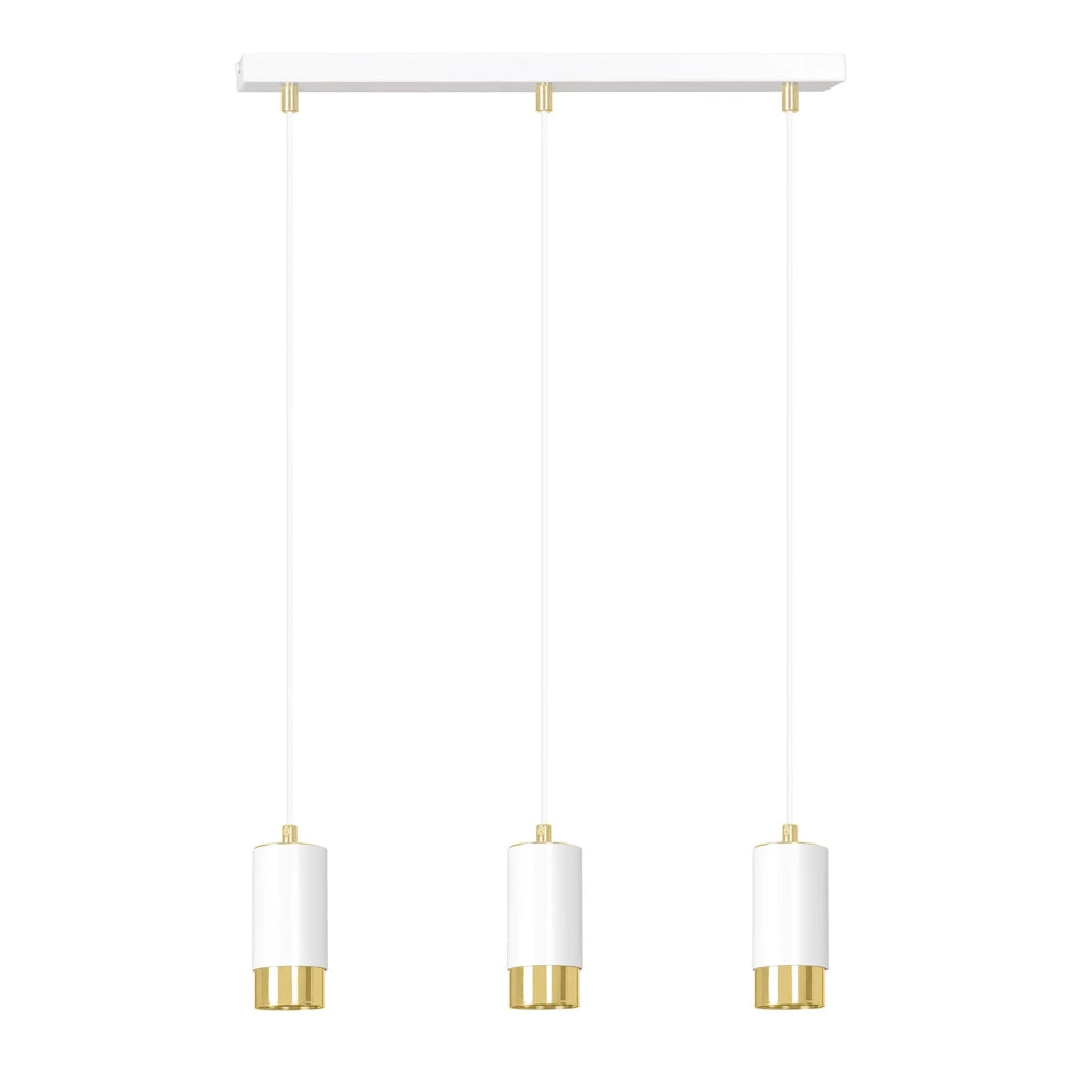Lampadario 3 Luci Ivar Con Cilindri In Acciaio Bianco E Oro