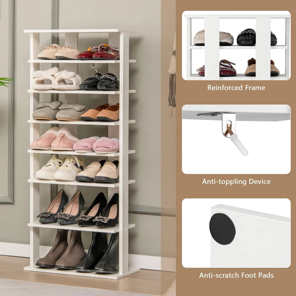 Scarpiera da Ingresso, Portascarpe a 7 Ripiani, Scaffale per 14 Scarpe, Stretto e Compatto per Salvaspazio, 45x25x110 cm (Bianco, L)