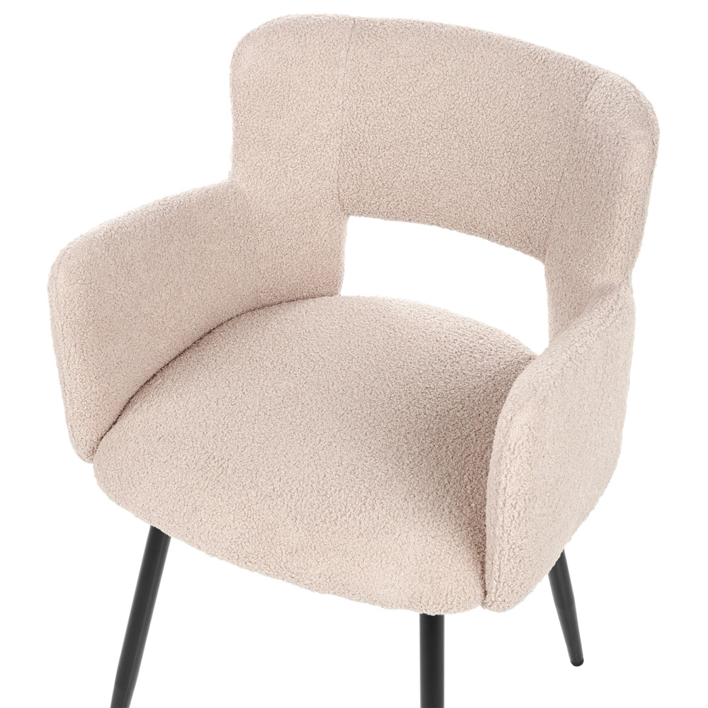 Set di 2 sedie Sedia da pranzo in bouclé beige con braccioli Schienale ritagliato Gambe in metallo nero