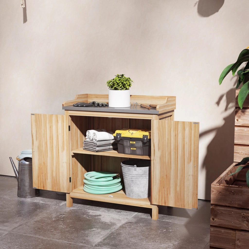 Armadio da giardino con 2 ripiani e piano in metallo ¨C Zephmum ¨C Legno di abete