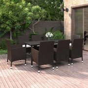 Set da Pranzo da Giardino e Cuscini 9 pz in Polyrattan e Vetro 3099678