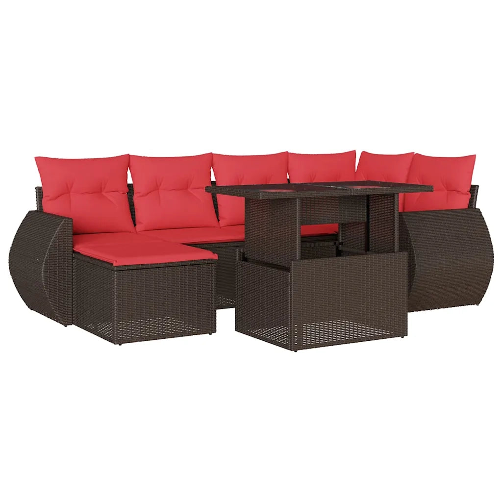 Set Divani da Giardino 7 pz con Cuscini Marrone in Polyrattan 3268684
