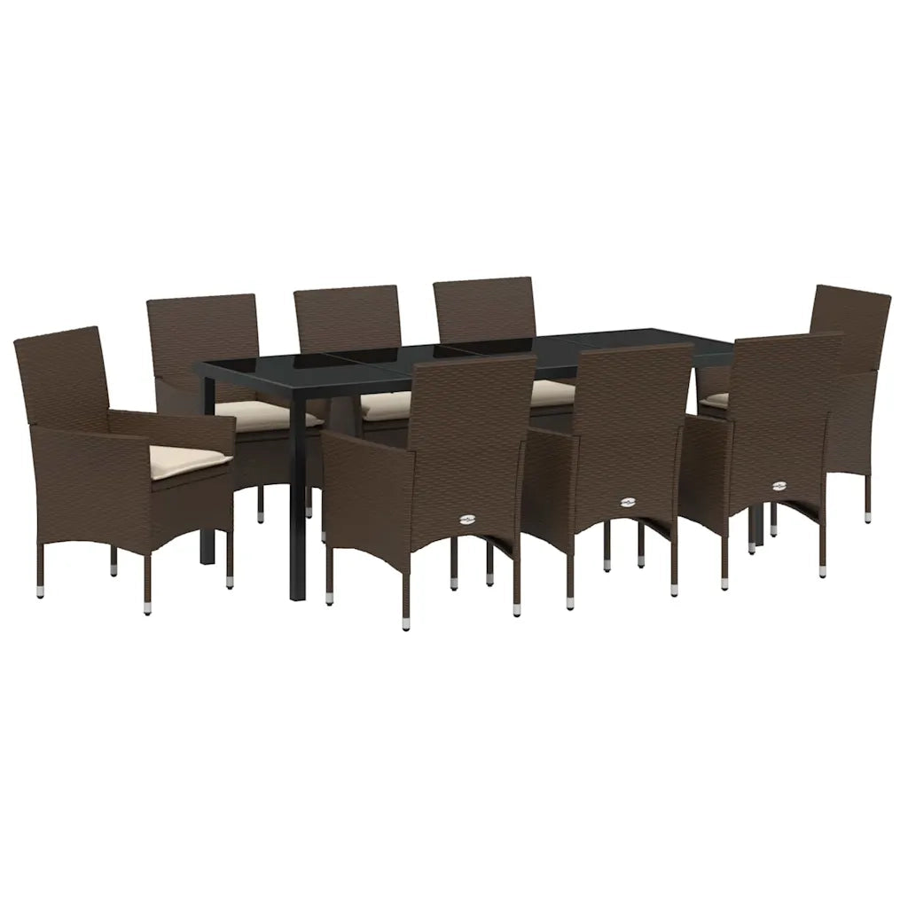 Set da Pranzo per Giardino con cuscino 9 pcs Marrone polyrattan 3379785