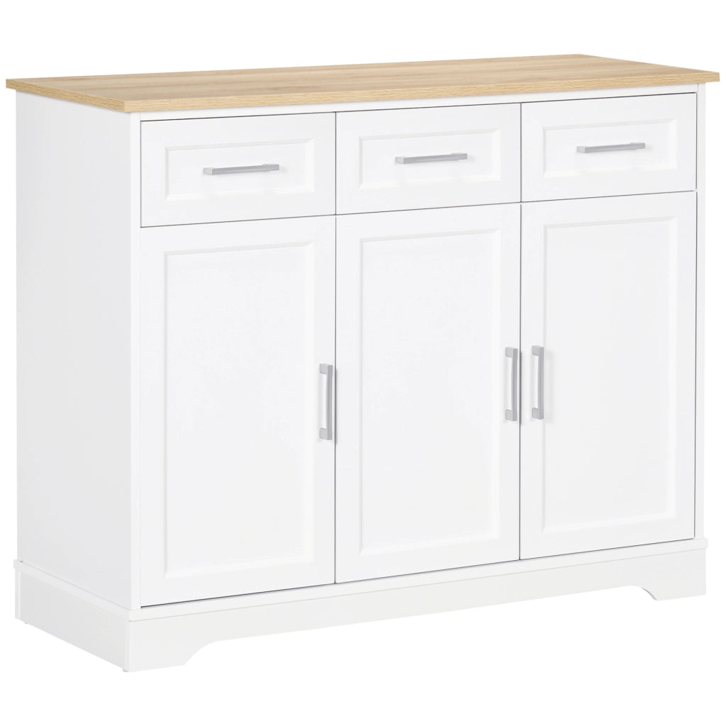 Credenza Moderna a 3 Cassetti e 3 Ante in MDF e Truciolato con Ripiano Regolabile, 101x39x82 cm, Bianco