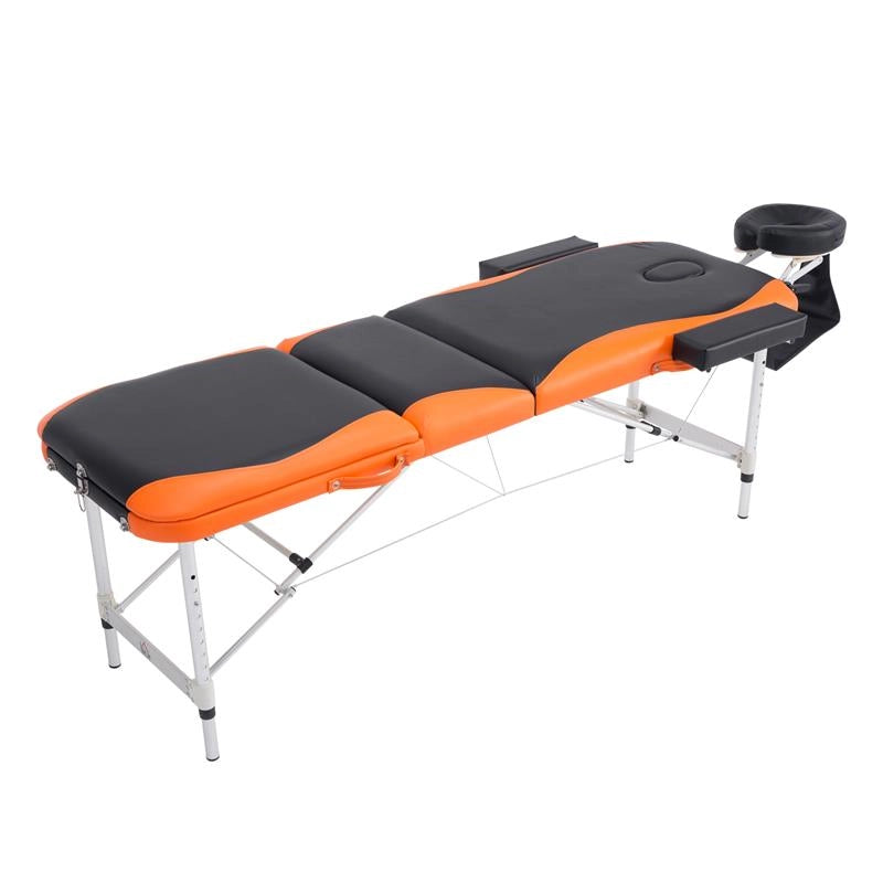 LETTINO PER MASSAGGI PROFESSIONALE PIEGHEVOLE IN ALLUMINIO NERO E ARANCIONE