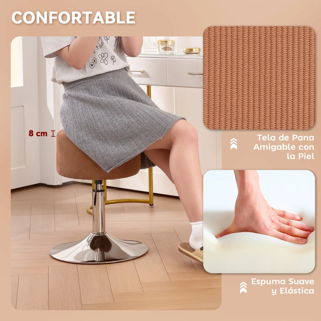 Sgabello Regolabile in Altezza 52-66 cm con Rivestimento in Velluto ¨C zephmum ¨C Marrone
