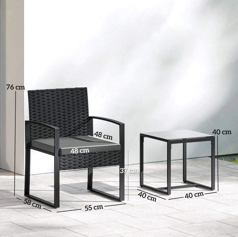 Set da patio per 2 con 2 poltrone; tavolino e cuscini sfoderabili; grigio scuro