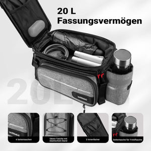 Borsa per portapacchi posteriore bici espandibile fino a 20 L nera, impermeabile e multiuso, scomparto laptop ed elementi riflettenti