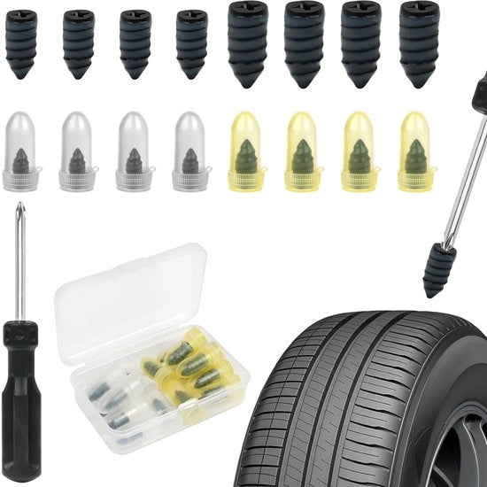 Set di riparazione pneumatici a vuoto - 16 pezzi - Riparazione pneumatici senza tubo - Adatto per auto motocicletta bicicletta - Incluso...