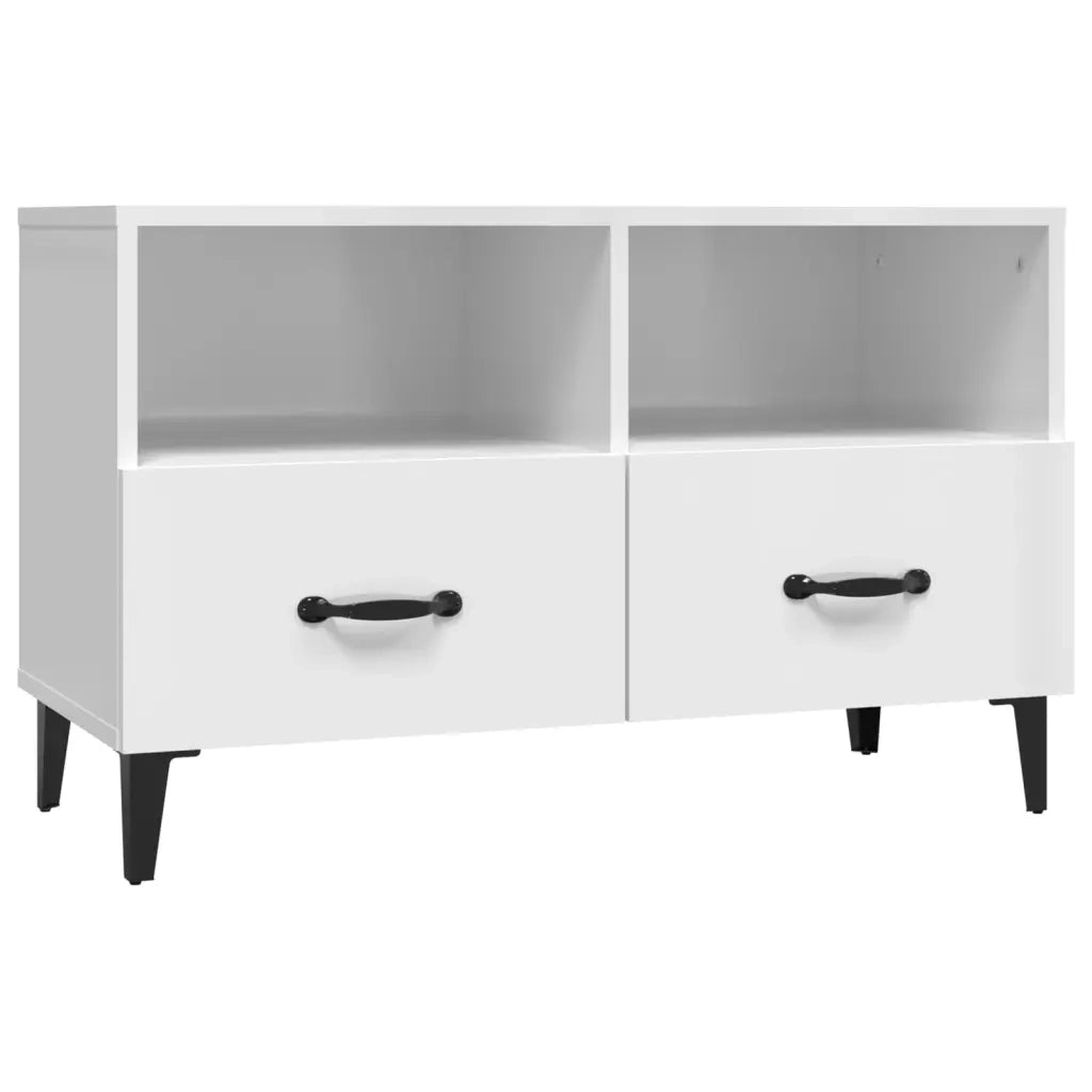 Mobile Porta TV Bianco Lucido 80x36x50 cm in Legno Multistrato 812597