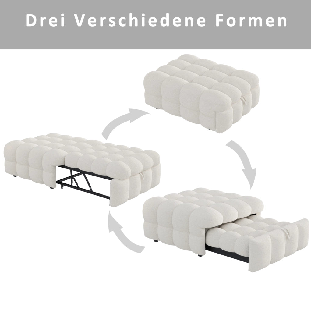 Puff letto 2 in 1 trasformabile in divanetto; 183 x 76 x 72 cm; in teddy beige