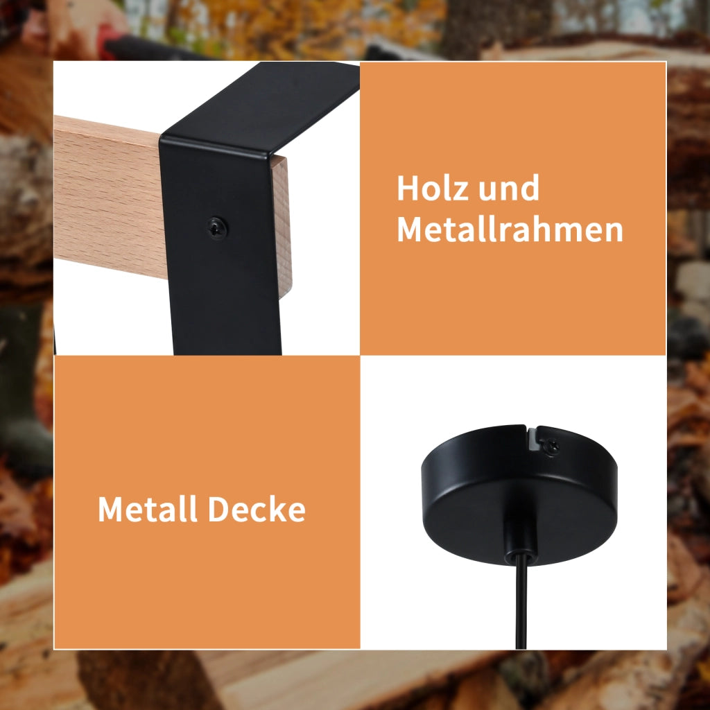 Lampada a sospensione ZMH 1 Luci in Legno ZMH Metallo Vintage Nero E27