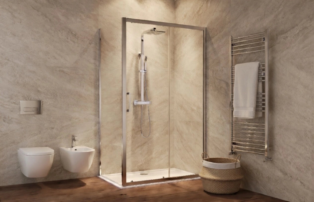 Box doccia 2 lati 80x105cm fisso + porta scorrevole apertura laterale h190cm profilo cromato - LEO