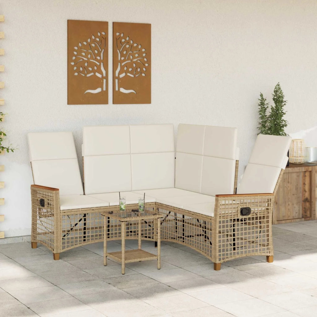 Set di Divani Recliner da Giardino Beige e Bianco Crema