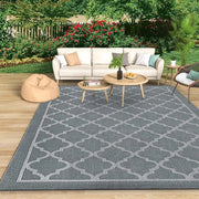 Tappeto esterno, resistente alle intemperie, 120 x 160 cm, tappeto per balcone, estate, tappeto per campeggio, stile boho, grigio, tappeto per esterno per terrazza, lavabile, esterno, antiscivolo, per esterno, soggiorno, Lattice