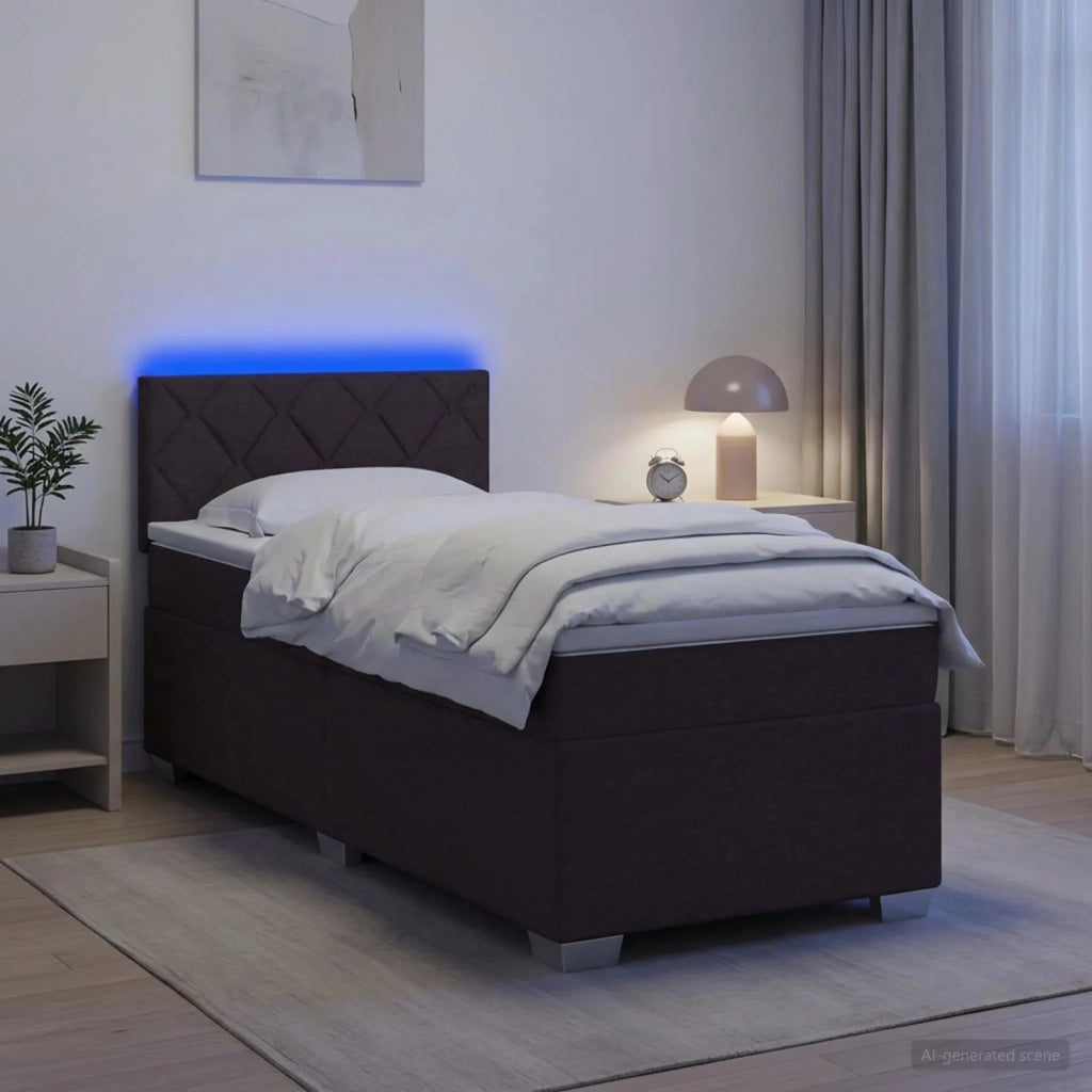 Letto con Box Spring, Materasso e LED Marrone Scuro 90 x 190 cm 3451843
