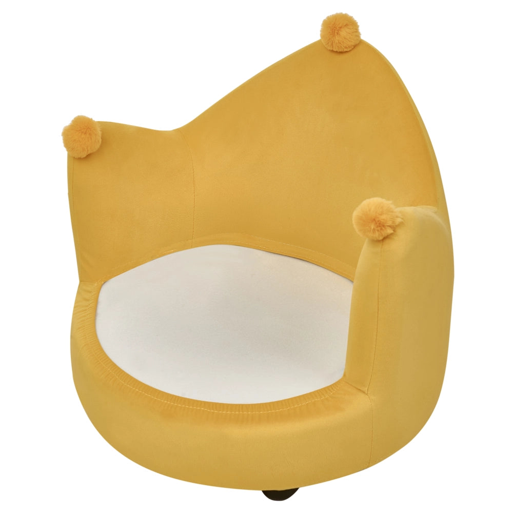 Sedia imbottita in velluto giallo con braccioli Mobili per l'asilo nido Seduta per bambini Design moderno Forma a corona